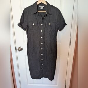 Vintage Robbie Bee Linen Blend Button Up Dress W10 Black